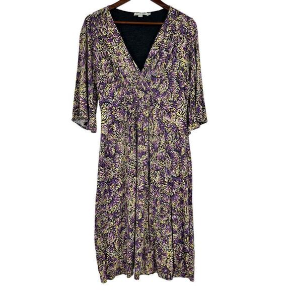 Boden floaty fireworks purple jersey v-neck dress draped comfort sz 12 TALL long - Picture 2 of 8